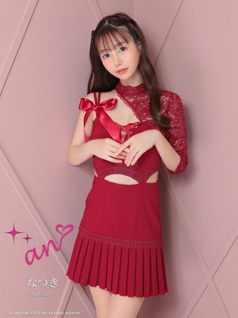 an/アン】レース プリーツ アシンメトリー リボン レースアップ 袖あり