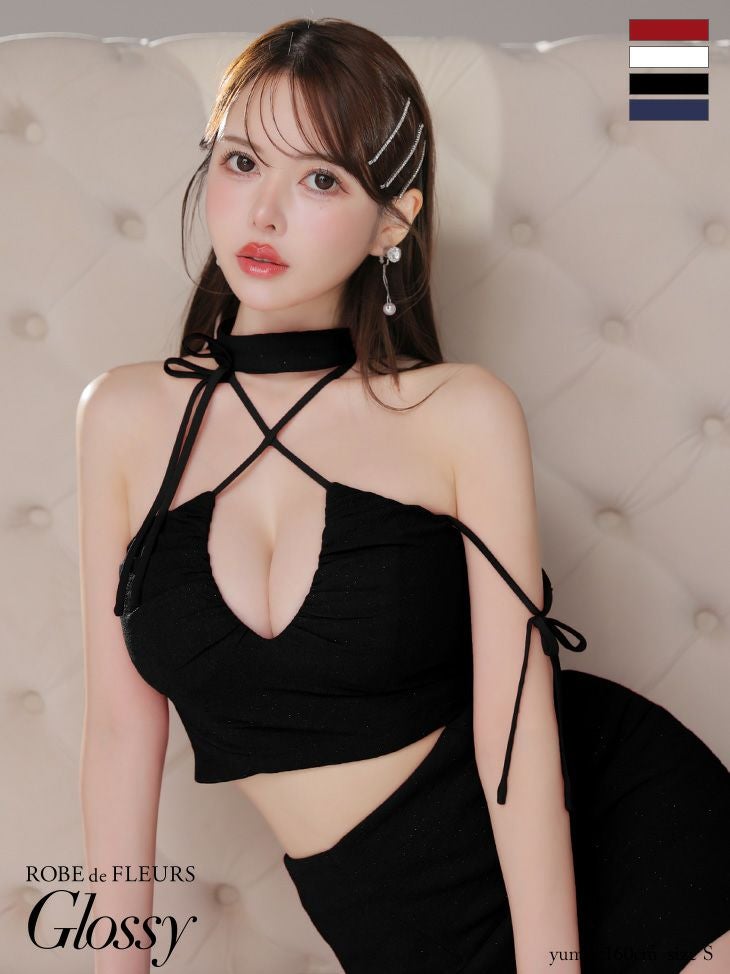 Glossy by ROBE de FLEURS/グロッシー】ホルターネック アシンメトリー