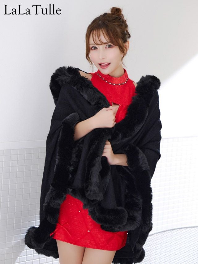 SALE【LaLaTulle】フェイクファー フード付き ワンカラー 大判
