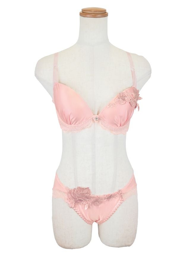 勝負下着 ローズ刺繍 サテン ブラジャー＆ショーツ 2点セット