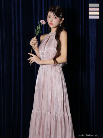 キャバドレス ブランド エレガント バストカット ホルターネック サテン リボン Aラインロングドレス