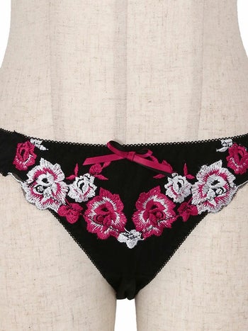 勝負下着 リボン ローズ刺繍 ブラジャー＆ショーツ 2点セット