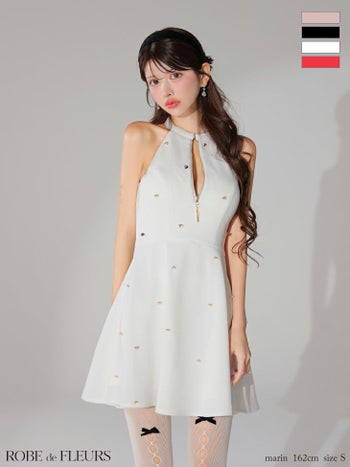 キャバドレス ブランド オープンバスト ホルターネック ハートスタッズ ジップデザイン ガーリー フレアミニドレス