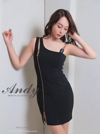 キャバドレス タイトミニドレス Andy アンディ ノースリーブ ジップデザイン ワンカラー チェーン アシンメトリー
