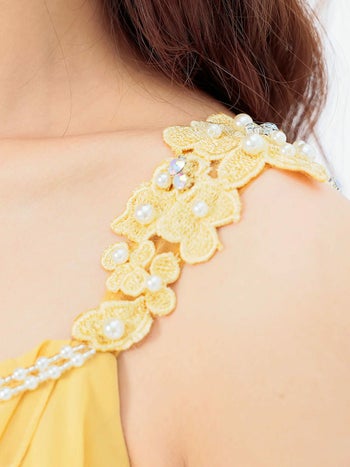 キャバドレス Angel R ビジュー セクシー ワンショルダー セットアップ 刺繍 シフォン パール フリル タイトミニドレス