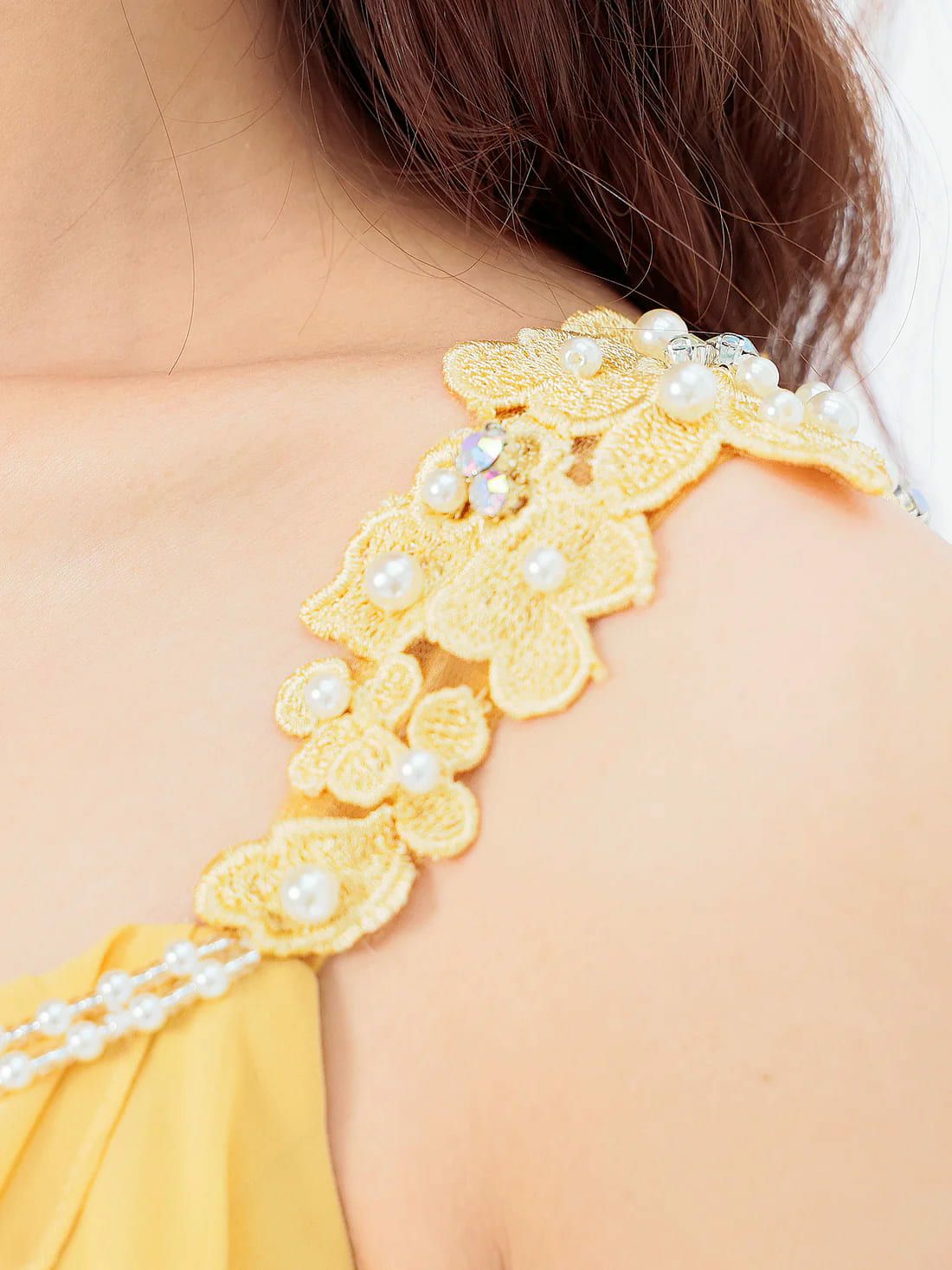 キャバドレス Angel R セットアップ ビジュー セクシー ワンショルダー 刺繍 シフォン パール フリル タイトミニドレス