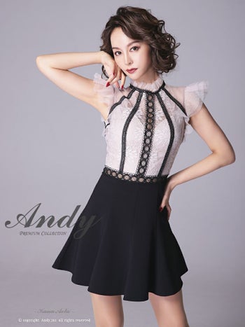 キャバドレス ミニドレス Andy アンディ レース ノースリーブ Aライン フリル 花柄 バイカラー フレアミニドレス