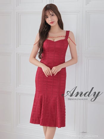 キャバドレス ミディアムドレス Andy アンディ レース チェーン フリル ノースリーブ チェック柄 タイトロングドレス