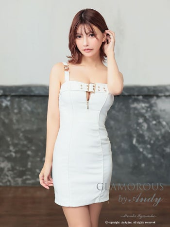 キャバドレス ミニドレス GLAMOROUS グラマラス ノースリーブ ジップデザイン ベルト バックル スリット ワンカラー タイトミニドレス
