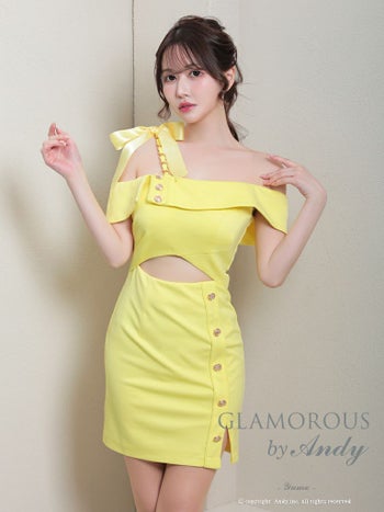 キャバドレス ミニドレス GLAMOROUS グラマラス スリット リボン オフショルダー ワンカラー カットアウト チェーン ワンショルダー タイトミニドレス