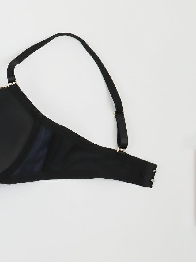 勝負下着 ジップデザイン サテン ブラジャー＆ショーツ 2点セット