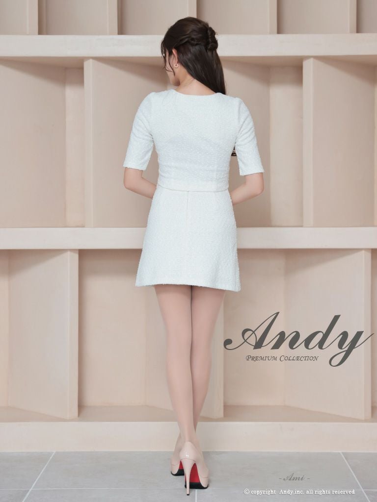 Andy/アンディ】プリーツ ツイード 袖あり ジップデザイン 飾り