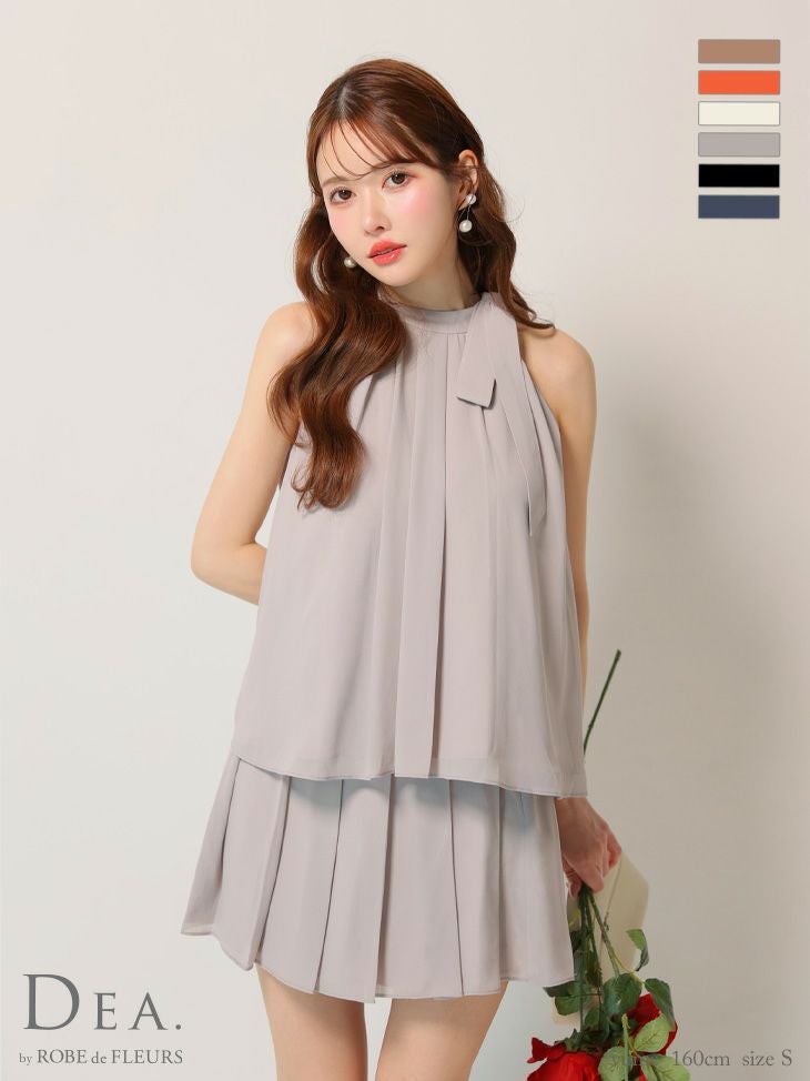 キャバドレス ブランド エレガント サテン シフォン サイドリボン ノースリーブ セットアップ フレアミニドレス