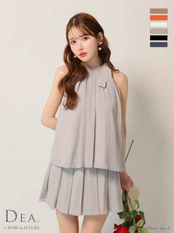 キャバドレス ブランド エレガント サテン シフォン サイドリボン ノースリーブ セットアップ フレアミニドレス