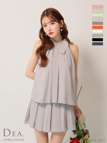 キャバドレス ブランド エレガント サテン シフォン サイドリボン ノースリーブ セットアップ フレアミニドレス