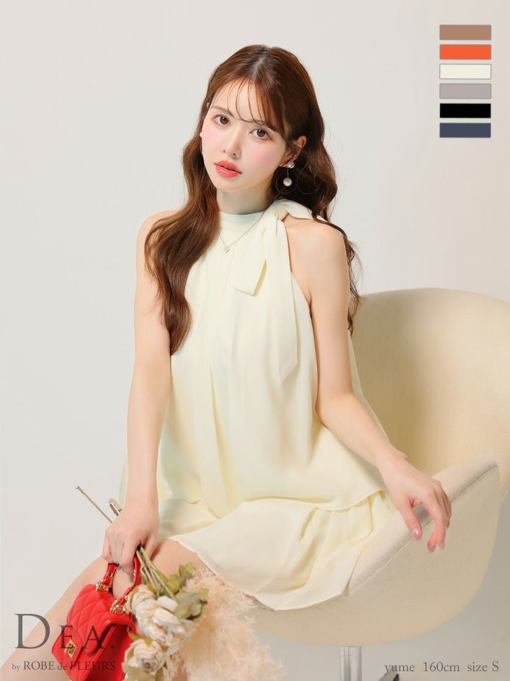 キャバドレス ブランド サテン シフォン サイドリボン ノースリーブ セットアップ エレガント フレアミニドレス