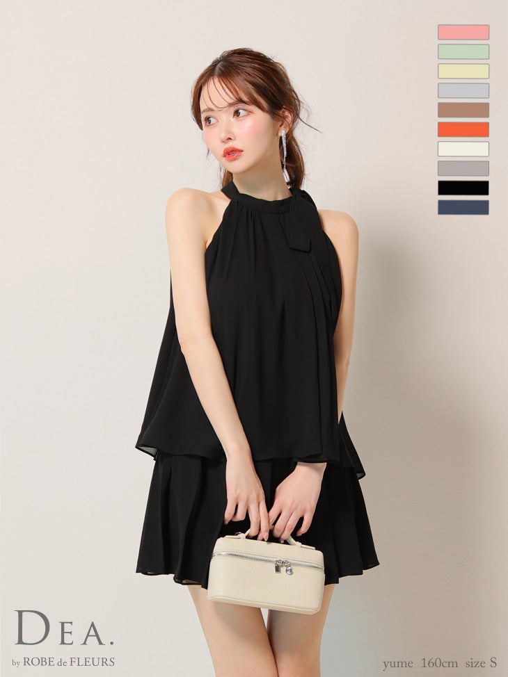 キャバドレス ブランド シフォン サイドリボン ノースリーブ セットアップ エレガント サテン フレアミニドレス