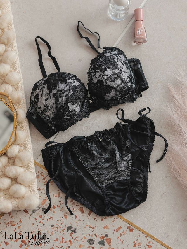 勝負下着 フラワー刺繍 シアーチュール ブラジャー＆ショーツ 2点セット