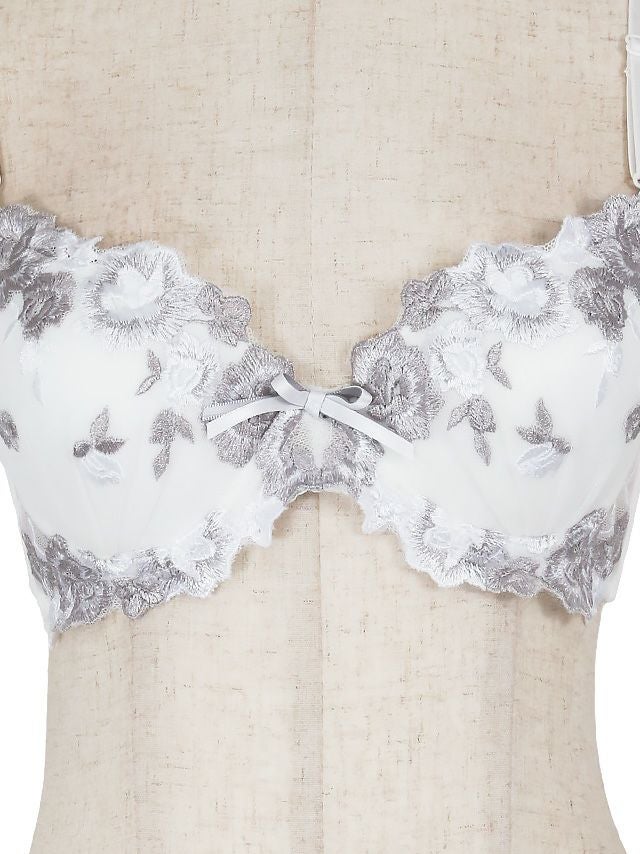 勝負下着 ローズ刺繍 シルバー ブラジャー＆ショーツ 2点セット