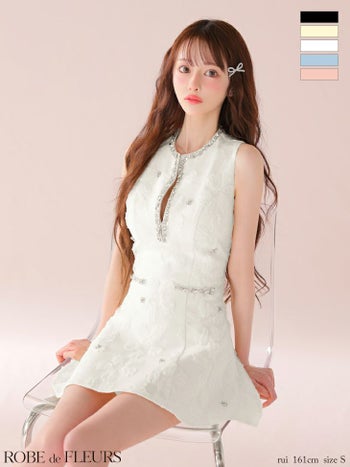 キャバドレス ブランド ジップデザイン ノースリーブ ビジュー ガーリー フレアミニドレス