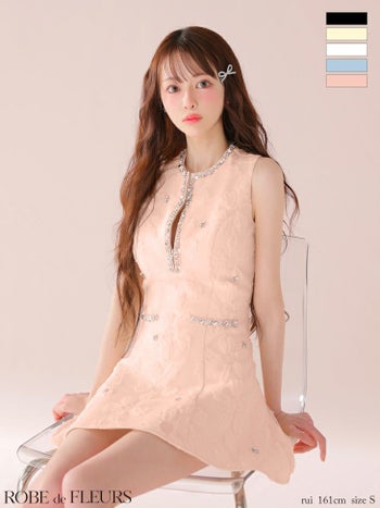 キャバドレス ブランド ビジュー ガーリー ジップデザイン ノースリーブ フレアミニドレス