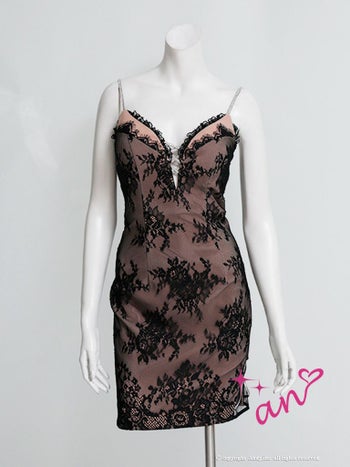 キャバドレス an キャミソール バストカット レースアップ シースルー フラワーレース リボン タイトミニドレス