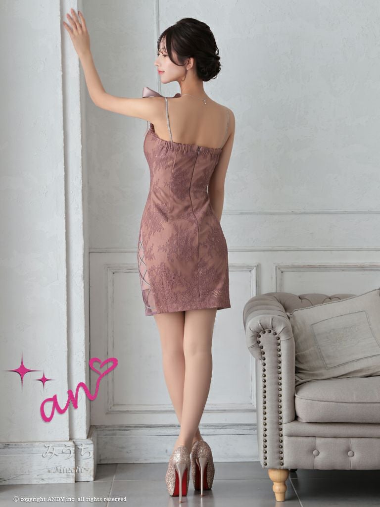 キャバドレス an キャミソール バストカット レースアップ シースルー フラワーレース リボン タイトミニドレス