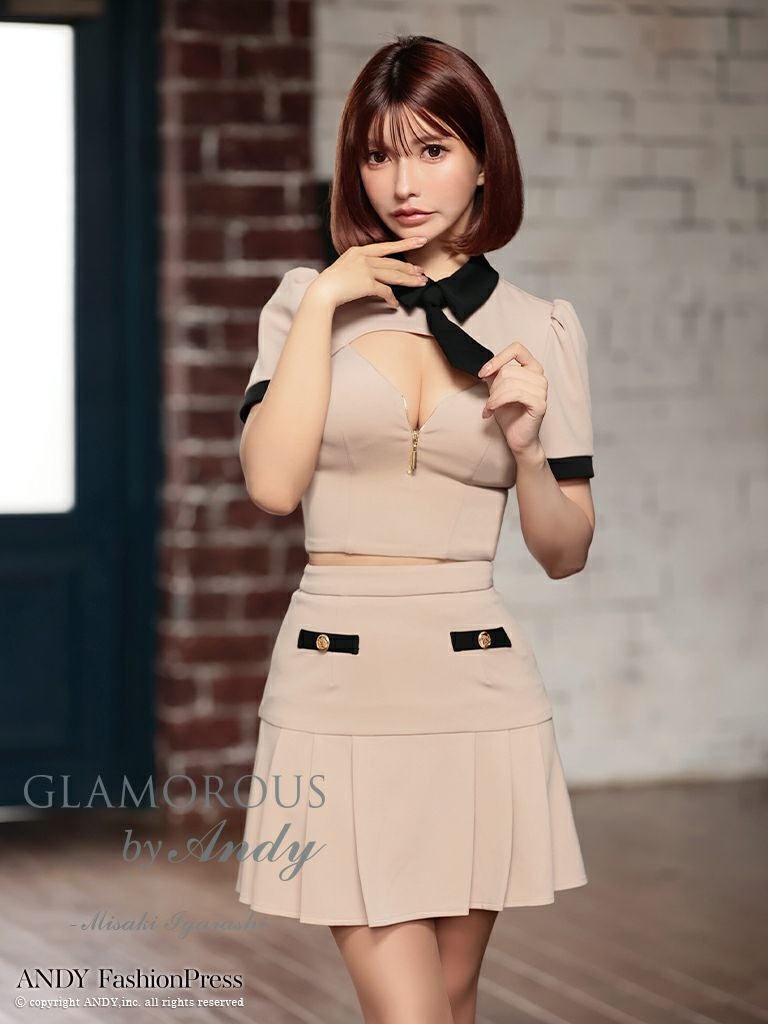 【テテ】キャバドレス Andy GLAMOROUS セットアップS GLAMOROUS/グラマラス】セットアップ 半袖 襟付き ジップデザイン