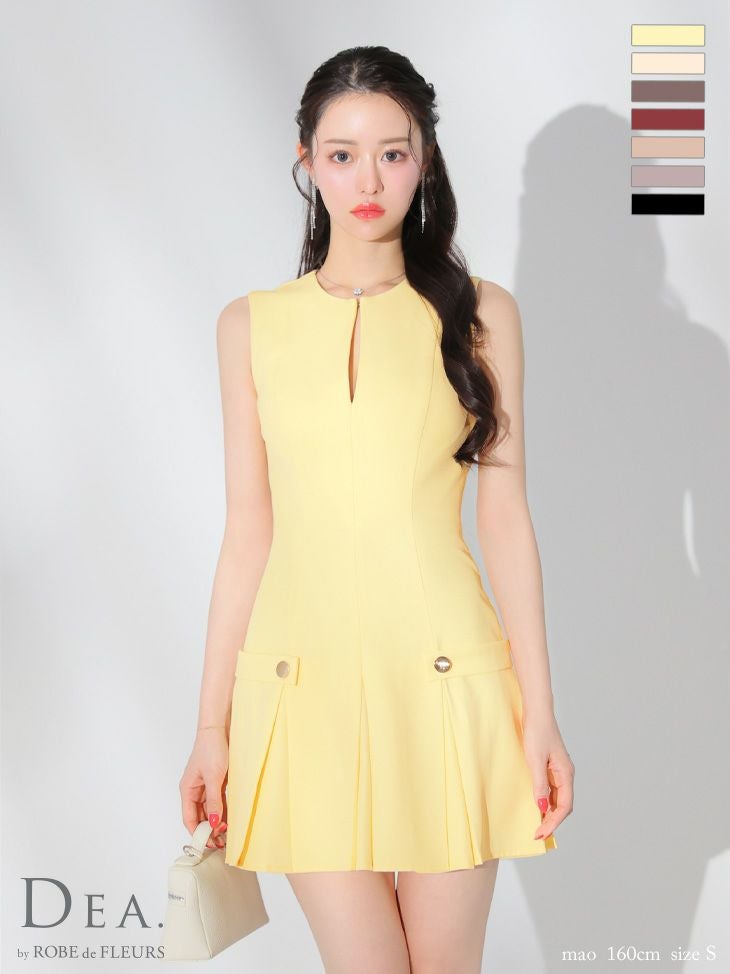 キャバドレス DEA.by ROBE de FLEURS ディア ローブドフルール プリーツ シンプル ノースリーブ サイドベルトモチーフ オープンバスト ワンカラー フレアミニドレス