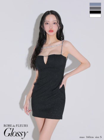 キャバドレス Glossy by ROBE de FLEURS グロッシー ローブドフルール デコルテビジュー ラメ バストカット シンプル キャミソール バッククロス タイトミニドレス 