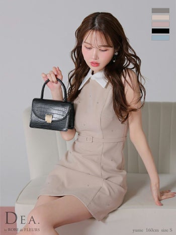 キャバドレス DEA.by ROBE de FLEURS ディア シンプル 襟付き ノースリーブ ベルトデザイン ビジュー タイトミニドレス