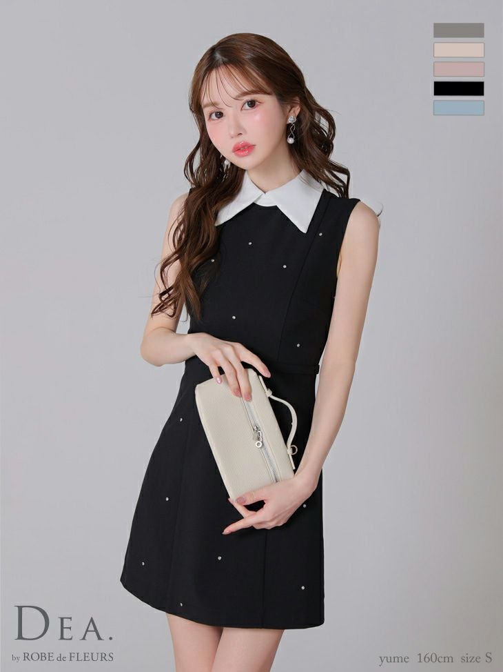 キャバドレス DEA.by ROBE de FLEURS ディア 襟付き ノースリーブ ベルトデザイン ビジュー シンプル タイトミニドレス
