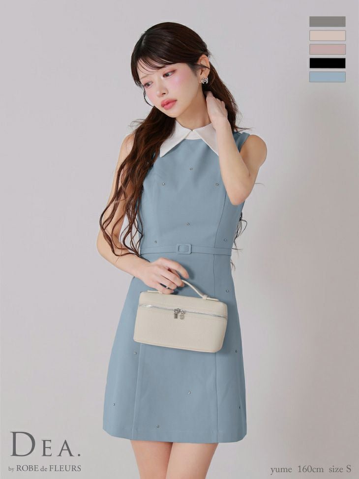 キャバドレス DEA.by ROBE de FLEURS ディア ベルトデザイン ビジュー シンプル 襟付き ノースリーブ タイトミニドレス