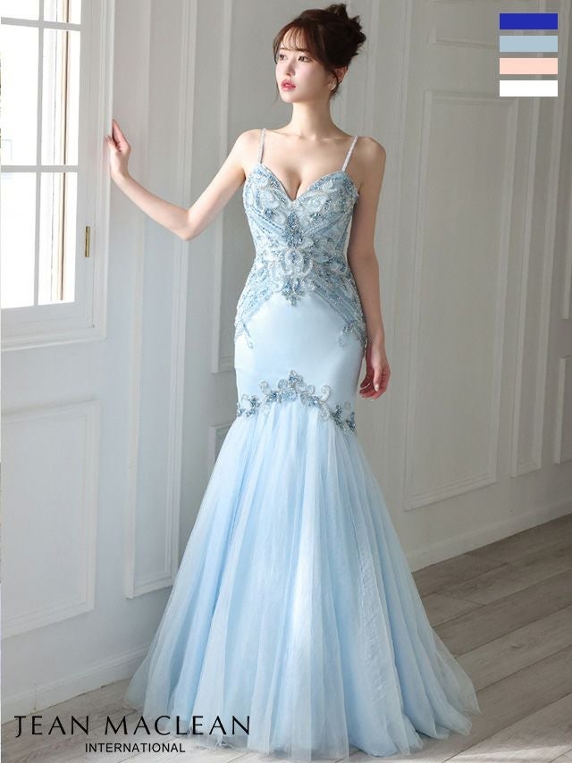 キャバドレス JEANMACLEAN ジャンマクレーン エレガント オープンバスト キャミソール バックレースアップ 刺繍 チュール マーメイドロングドレス