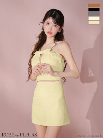 キャバドレス ROBEdeFLEURS ローブドフルール セットアップ バストリボン キャミソール ガーリー ストーン タイトミニドレス 