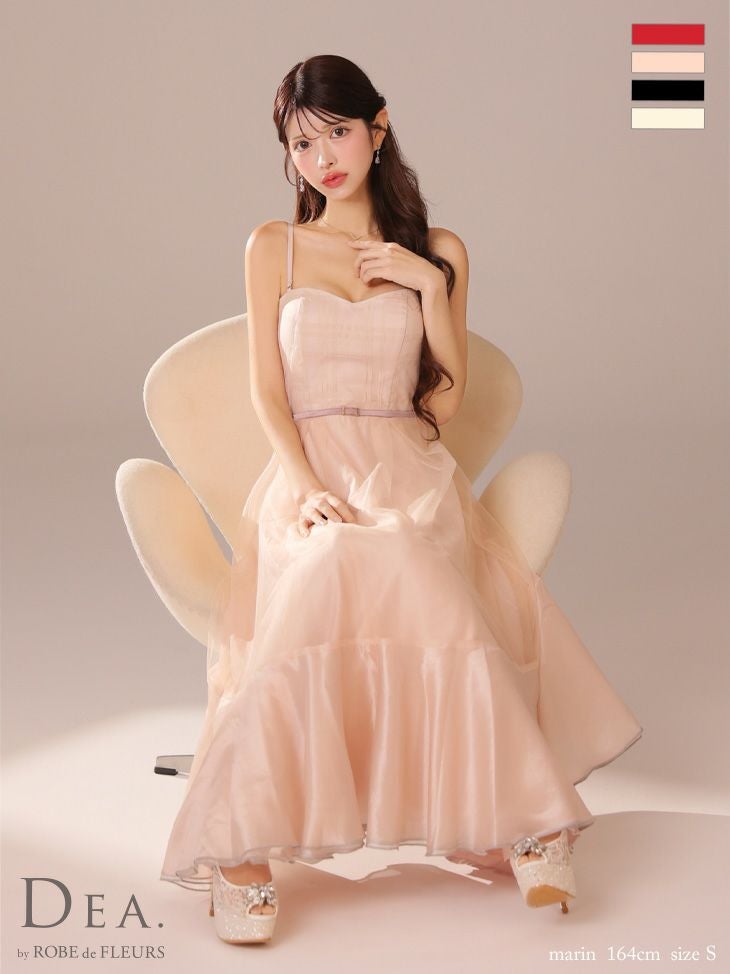 キャバドレス DEA. ROBE de FLEURS ディア ローブドフルール オープンバスト エレガント シフォン ベルトデザイン キャミソール Aラインロングドレス 