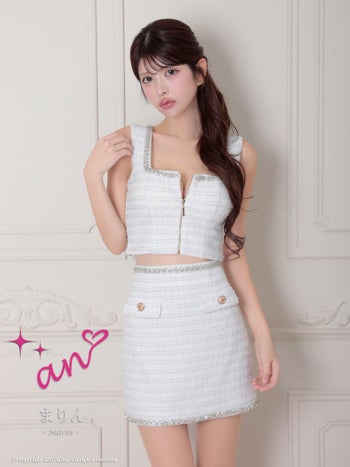 キャバドレス an キュート 飾りポケット ジップデザイン ビジュー ノースリーブ 金ボタン セットアップ タイトミニドレス