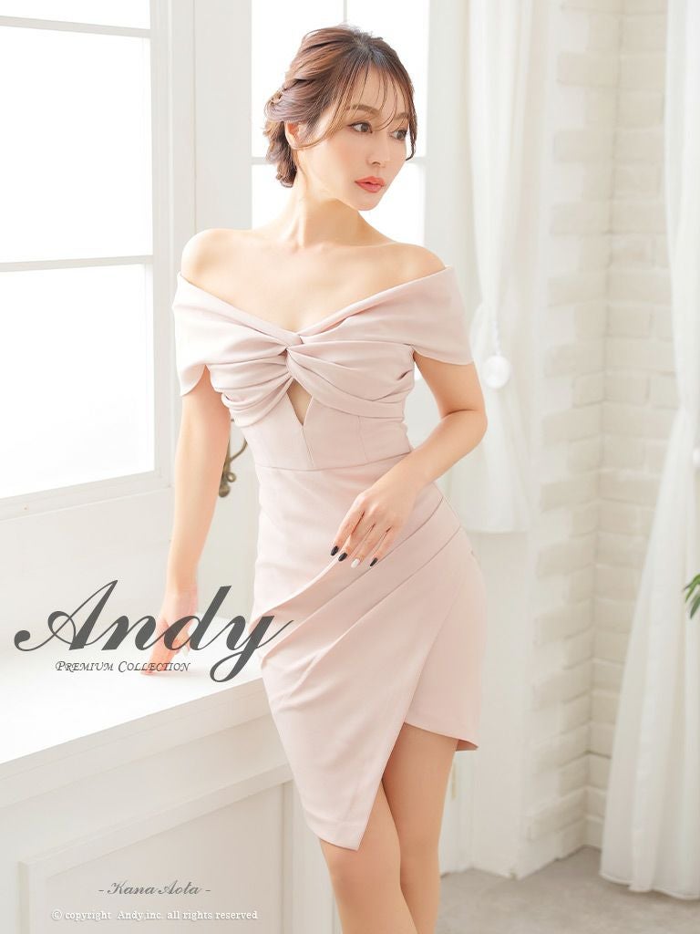 キャバドレス Andy セクシー オフショルダー 半袖 ワンカラー バストカット クロスデザイン ラップスカート タック タイトミニドレス
