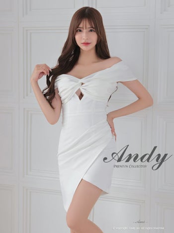 キャバドレス Andy セクシー オフショルダー ワンカラー 半袖 バストカット クロスデザイン ラップスカート タック タイトミニドレス