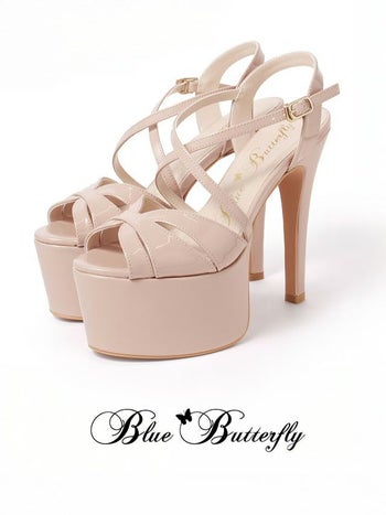 キャバヒール BlueButterfly ブルーバタフライ エナメル クロスストラップ プラットフォーム サンダル