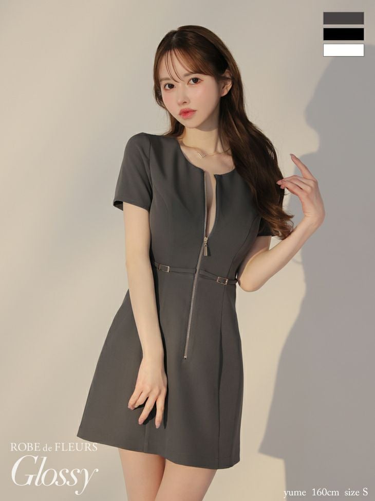 Glossy by ROBE de FLEURS/グロッシー】セクシー 半袖 ジップデザイン