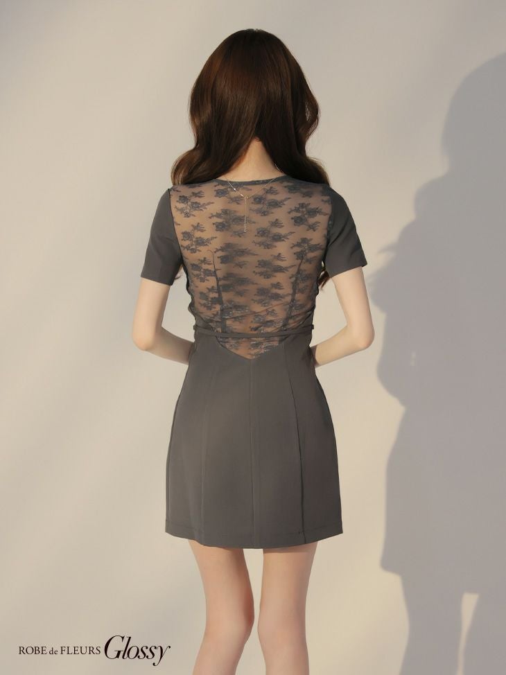 Glossy by ROBE de FLEURS/グロッシー】ジップデザイン 半袖 ベルト