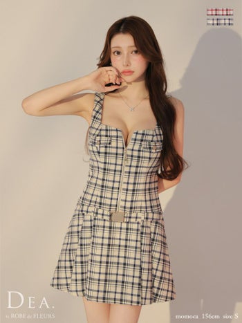 キャバドレス DEA.by ROBE de FLEURS ディア オープンバスト ジップデザイン ノースリーブ ベルトデザイン チェック柄 ガーリー フレアミニドレス