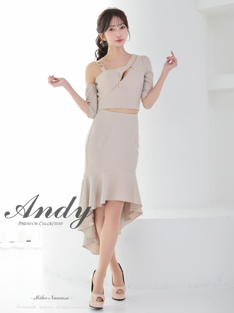 Andy/アンディ】袖あり ジップデザイン 肩あき ワンカラー