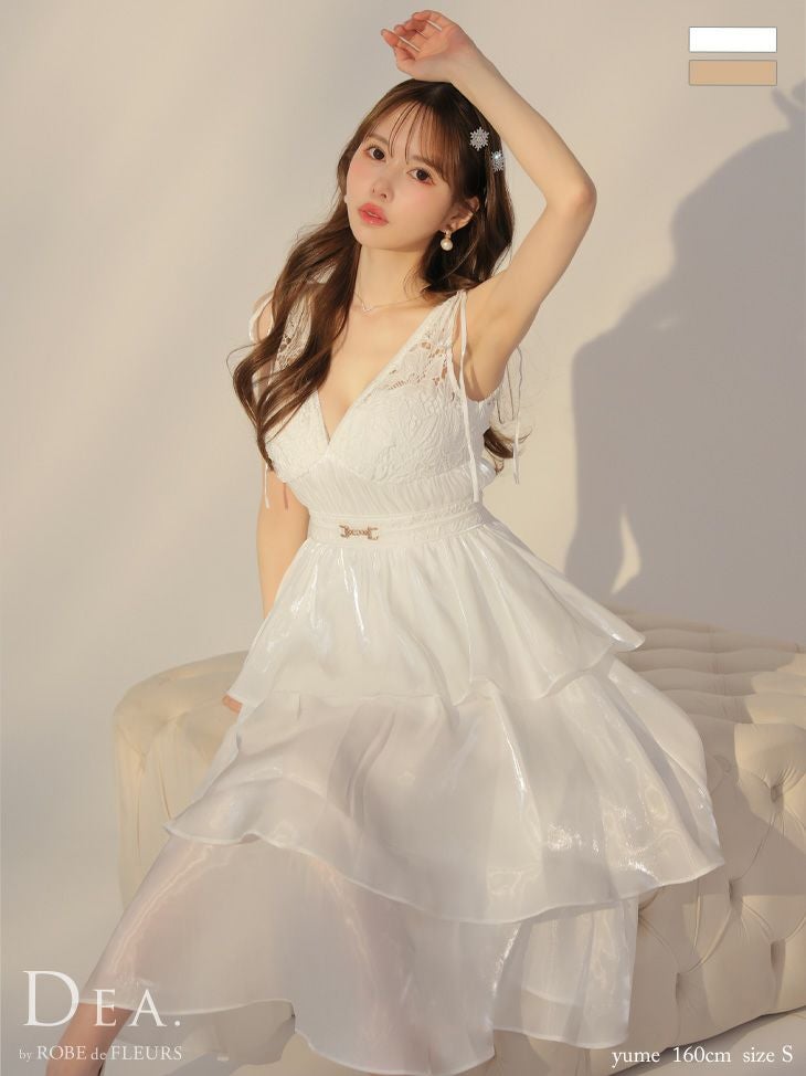 キャバドレス DEA. ROBE de FLEURS ディア ローブドフルール ノースリーブ レース ティアード シフォン Aラインロングドレス