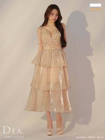 キャバドレス DEA. ROBE de FLEURS ディア ローブドフルール ティアード シフォン ノースリーブ レース Aラインロングドレス 