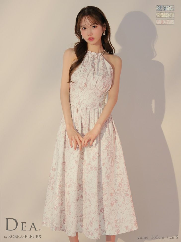 キャバドレス DEA.by ROBE de FLEURS ディア 花柄 エレガント ホルターネック Aラインロングドレス