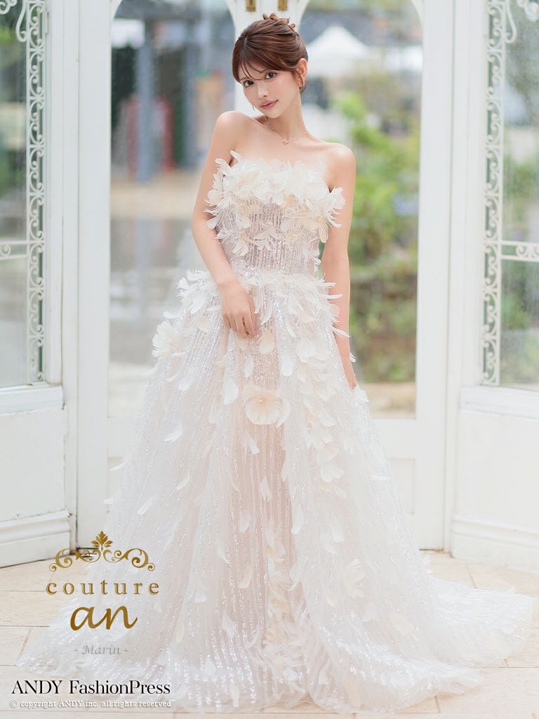 couture an/クチュール アン】ガーリー ベアトップ 立体 フェザー couture an/クチュール アン】ガーリー ベアトップ 立体 フェザー