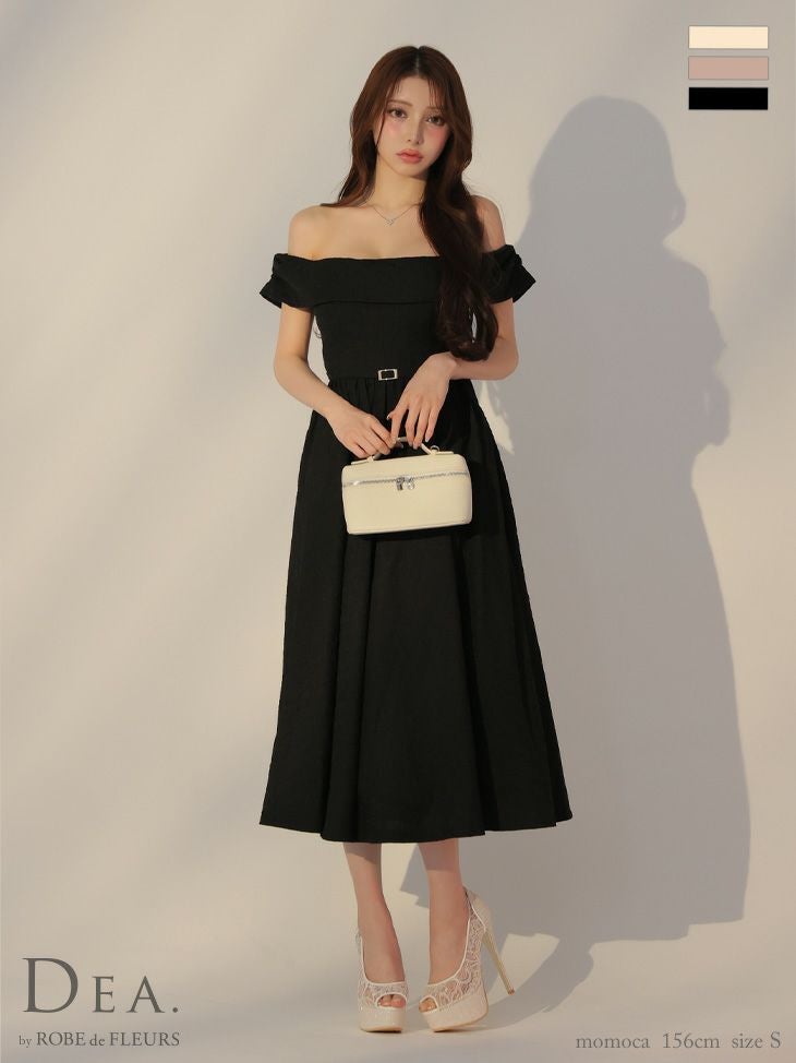 キャバドレス DEA.by ROBE de FLEURS ディア ベルトデザイン ジャガード バックリボン エレガント オフショルダー Aラインロングドレス