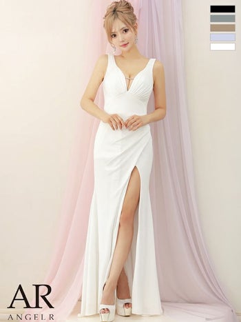 キャバドレス Angel R エンジェルアール オープンバスト ビジューチェーン ノースリーブ ウエストタック スリット セクシー タイトロングドレス